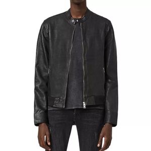 Allsaints Mens Hopkins Leather Jacket Deep Grey XXL